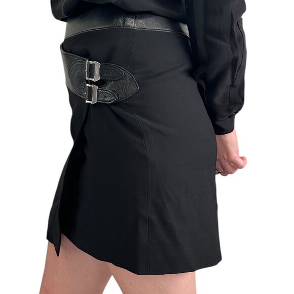 Saint Laurent Wool Wrap Skirt size FR 36 Black Leather Trim - Picture 5 of 16